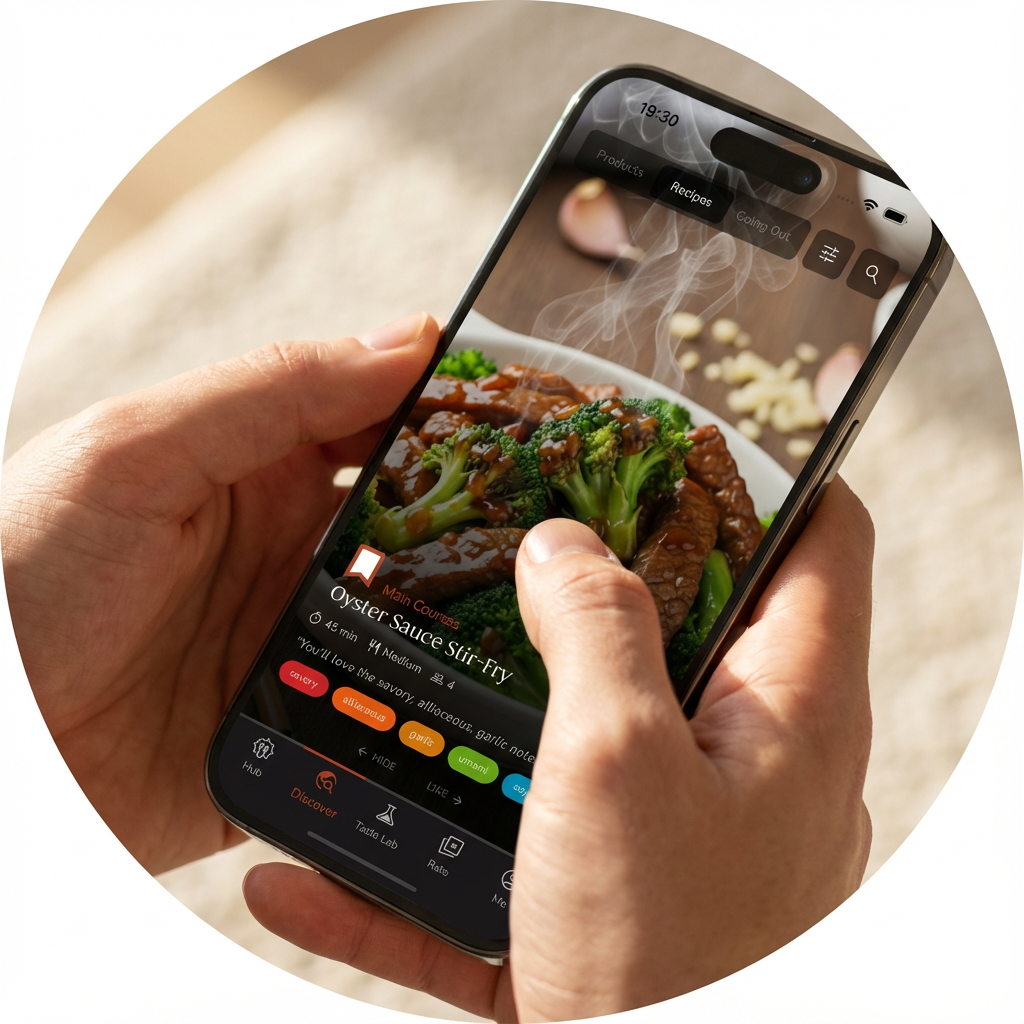 Hand swiping on phone through recipe cards